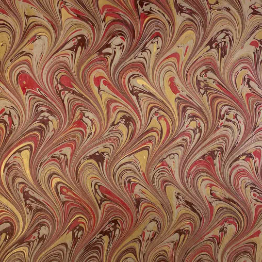 Hand Marbled Paper Combed Nonpareil Pattern in Reds + Gold ~ Berretti Marbled Arts